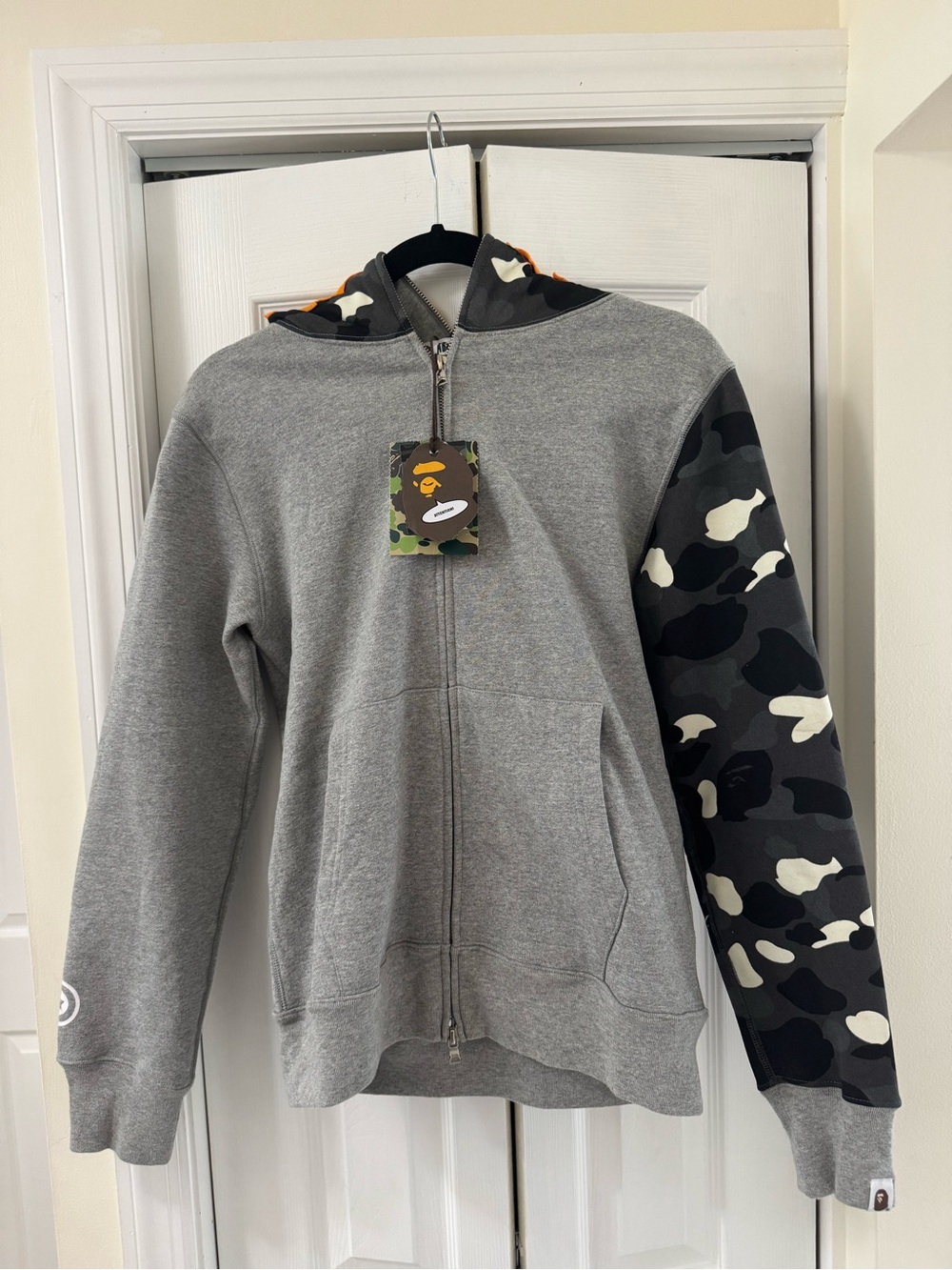 Bape tiger Grey Hooded Zip Jacket with Camo Sleeve
